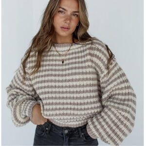 Miss Love Chunky Stripe Grey and Cream Knit Sweater!